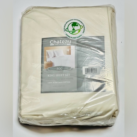 CHATEAU HOME COLLECTION KING SIZE SHEET SET IVORY COLOR 100% 4 PIECE SET - Picture 7 of 9